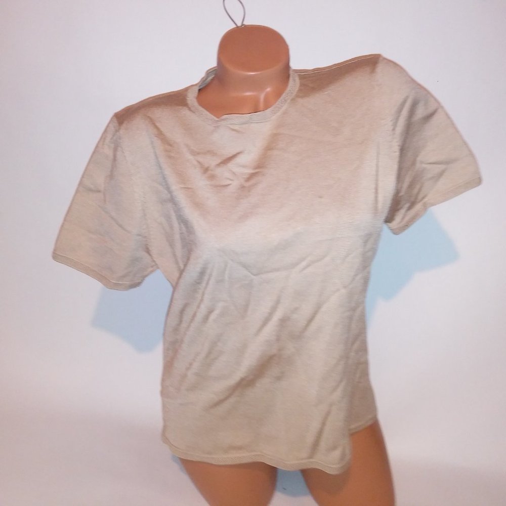 Pendleton Sweater Xl Solid Beige Short Sleeve Cre… - image 3